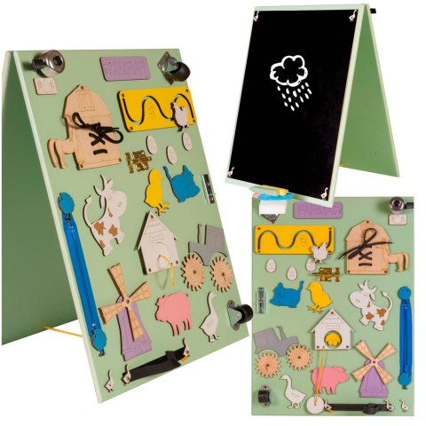 Tablica manipulacyjna drewniana dwustronna farma zielona 28 x 37,5 x 50 cm Tablica manipulacyjna drewniana dwustronna farma zielona 28 x 37,5 x 50 cm