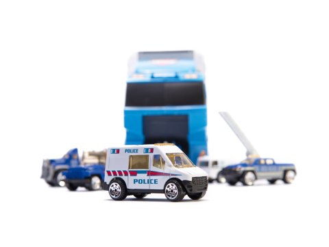 Transporter ciężarówka TIR wyrzutnia + metalowe auta policja Transporter ciężarówka TIR wyrzutnia + metalowe auta policja