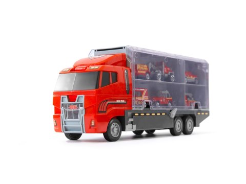 Transporter ciężarówka TIR wyrzutnia + metalowe auta straż pożarna Transporter ciężarówka TIR wyrzutnia + metalowe auta straż pożarna