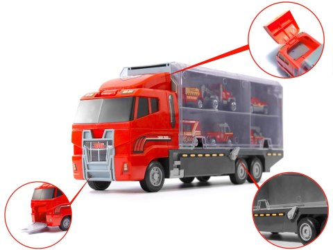 Transporter ciężarówka TIR wyrzutnia + metalowe auta straż pożarna Transporter ciężarówka TIR wyrzutnia + metalowe auta straż pożarna