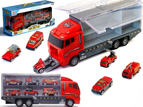 Transporter ciężarówka TIR wyrzutnia + metalowe auta straż pożarna Transporter ciężarówka TIR wyrzutnia + metalowe auta straż pożarna