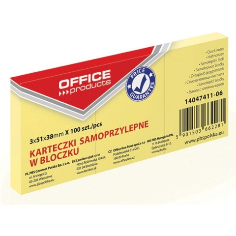 KARTECZKI OFFICE PRODUCTS 38 X 51 MM ŻÓŁTE (3 X 100) KARTECZKI OFFICE PRODUCTS 38 X 51 MM ŻÓŁTE (3 X 100)
