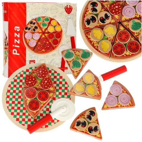 Pizza drewniany zestaw do zabawy z akcesoriami 20cm Pizza drewniany zestaw do zabawy z akcesoriami 20cm